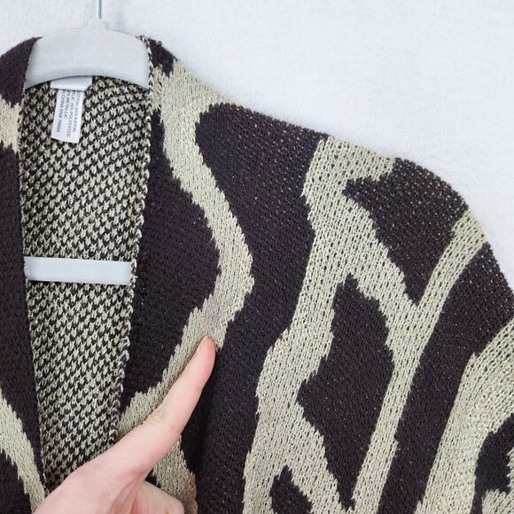 Chicos Sweater Womens One Size Tan Brown Gold Shawl Cardigan Cape Knit Shimmer - Picture 4 of 16